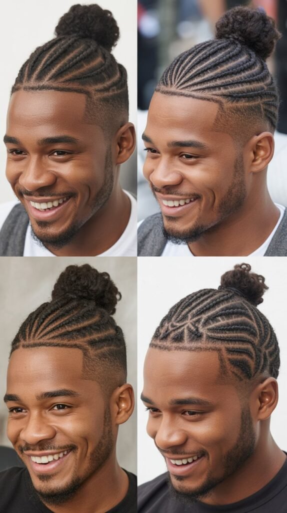 Cornrow Man Bun With Fade