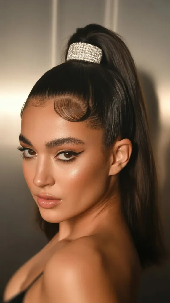 🌙 Sleek Ponytail with a Glam Twist