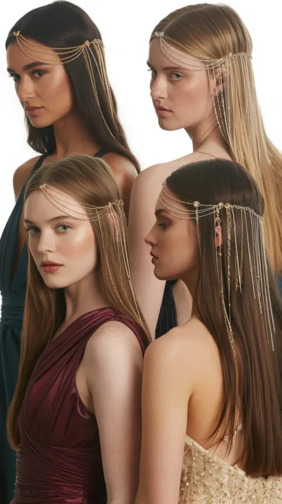 Sleek Straight Hair with a Chain Hair Accessory