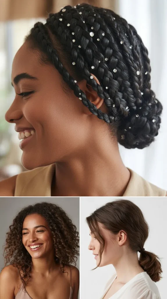 Rhinestone-Adorned Braided Updo