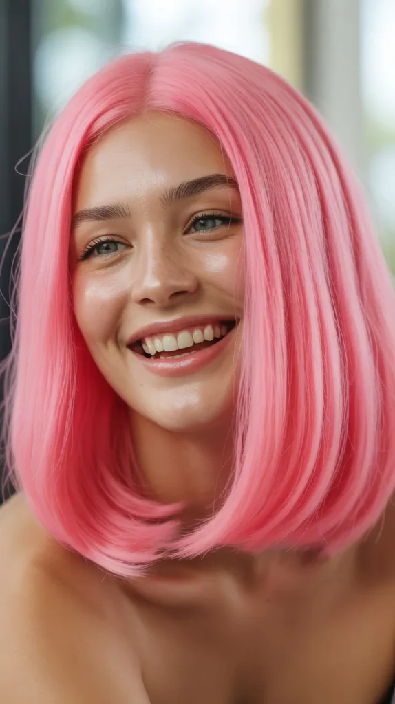 Straight Pink Wig in Shoulder Length