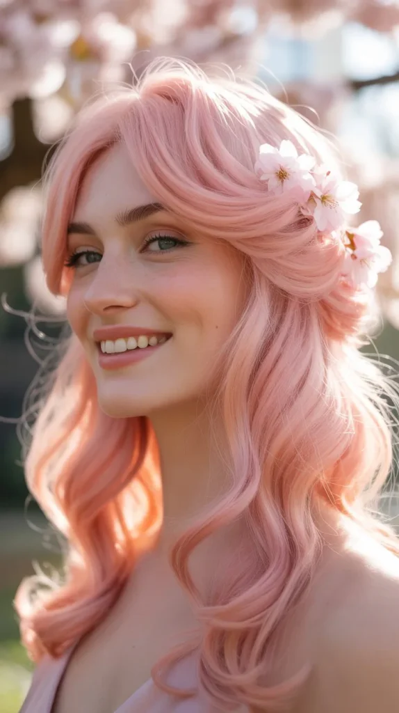 🌸 Soft Pastel Pink Half Up Half Down Wig