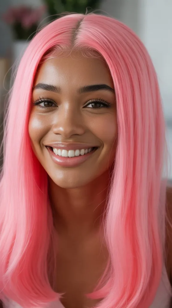 Flamingo Pink Straight Middle Part Wig