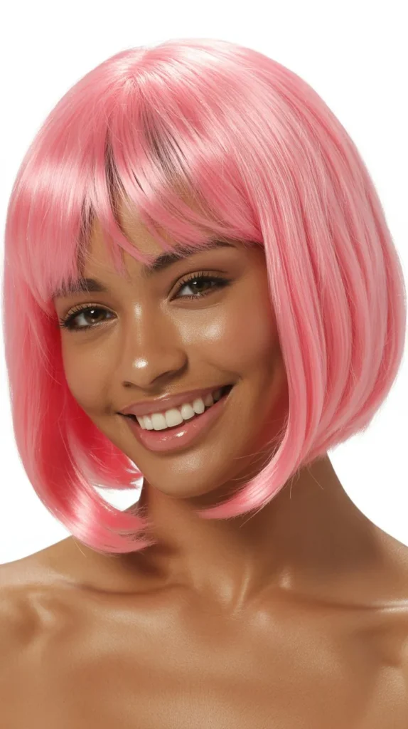 Pink Bob with Bangs Wig