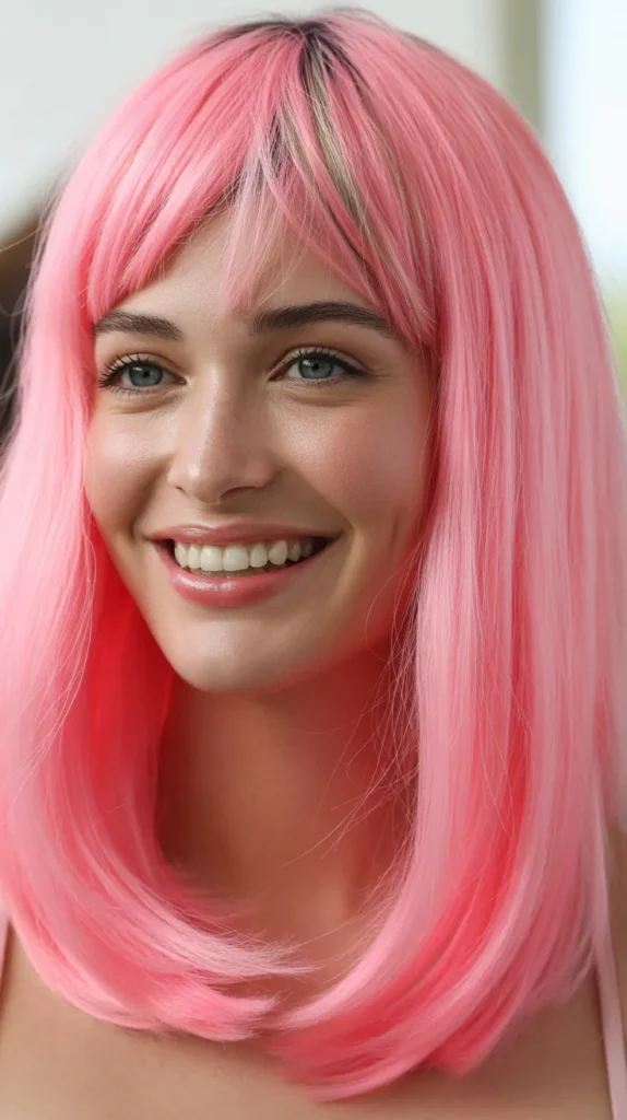 Straight Pink Wig with Peek-a-Boo Highlights