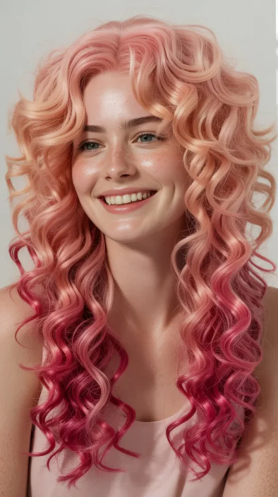Pink Ombre Curly Long Wig