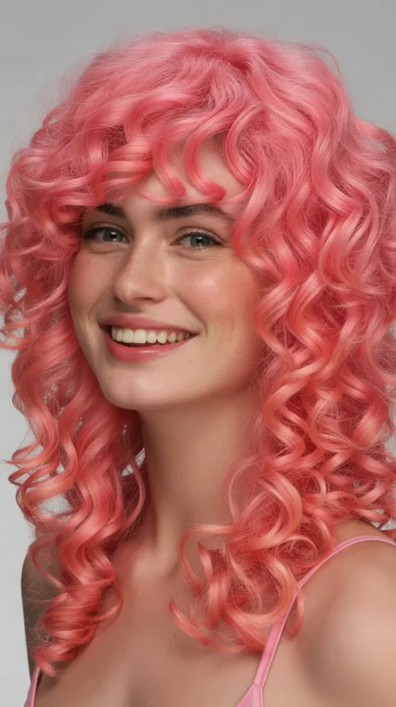 Electric Pink Curly Half Wig