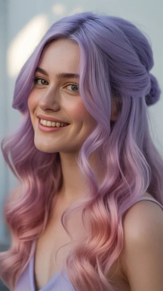 🌙 Lavender Pink Half Up Half Down Wig