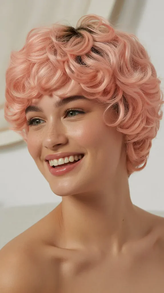 Blush Pink Curly Pixie Wig