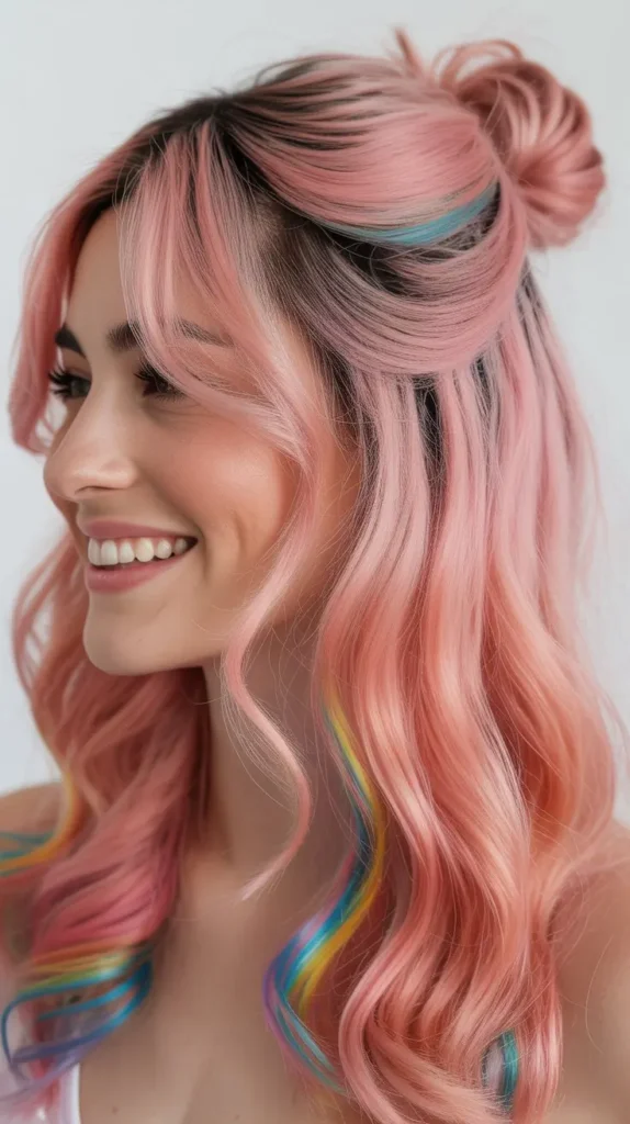 🌈 Pink Ombre Half Up Half Down Wig
