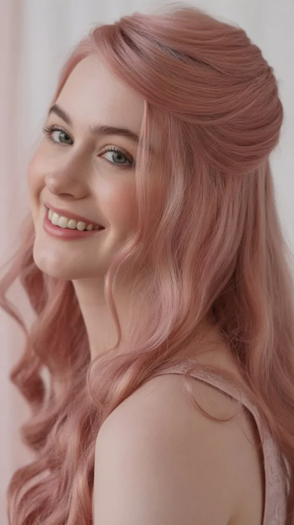 🌷 Dusty Rose Half Up Half Down Wig