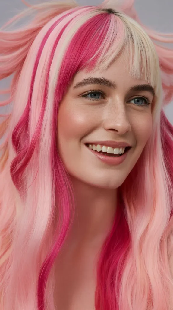 Straight Pink Wig with Highlights and Lowlights