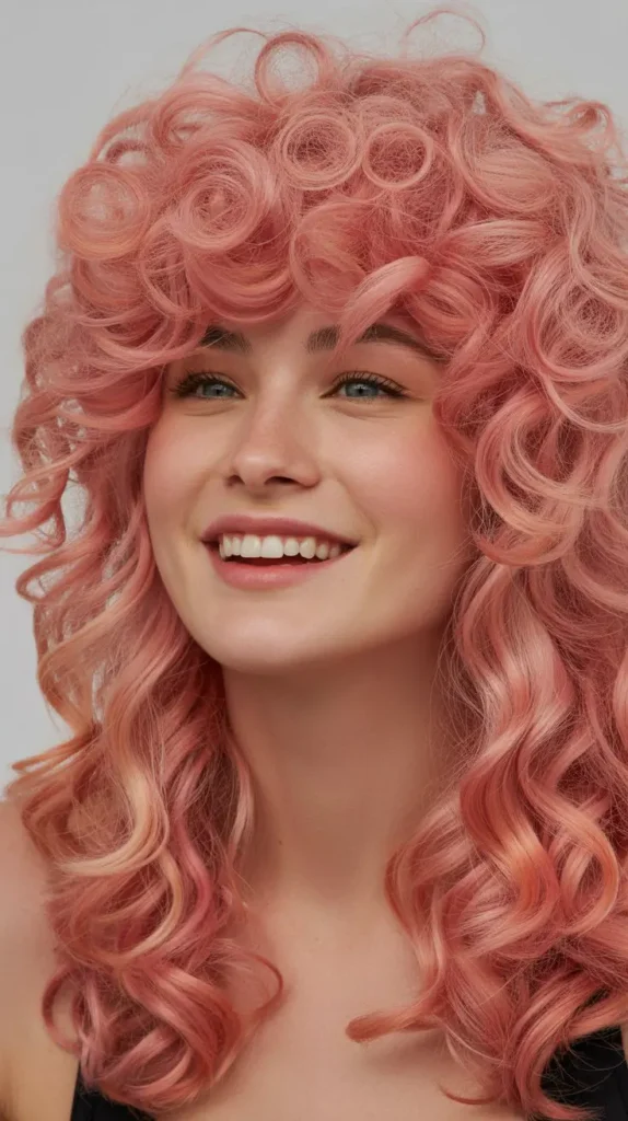 Layered Pink Curly Wig with Volume