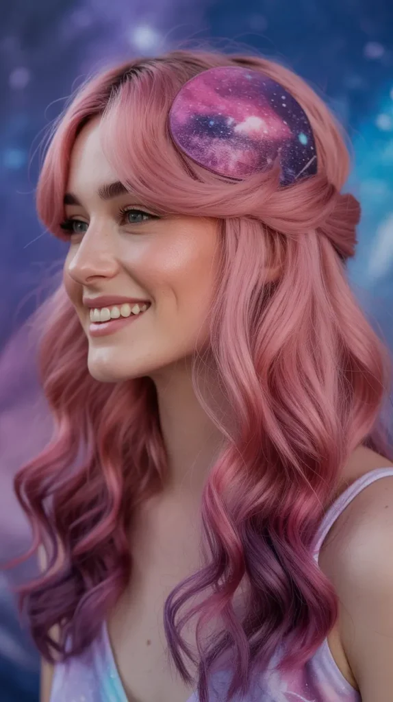 🌌 Pink Galaxy Half Up Half Down Wig