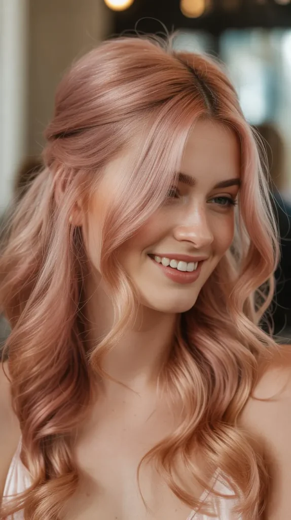 🌺 Rose Gold Half Up Half Down Wig with Waves