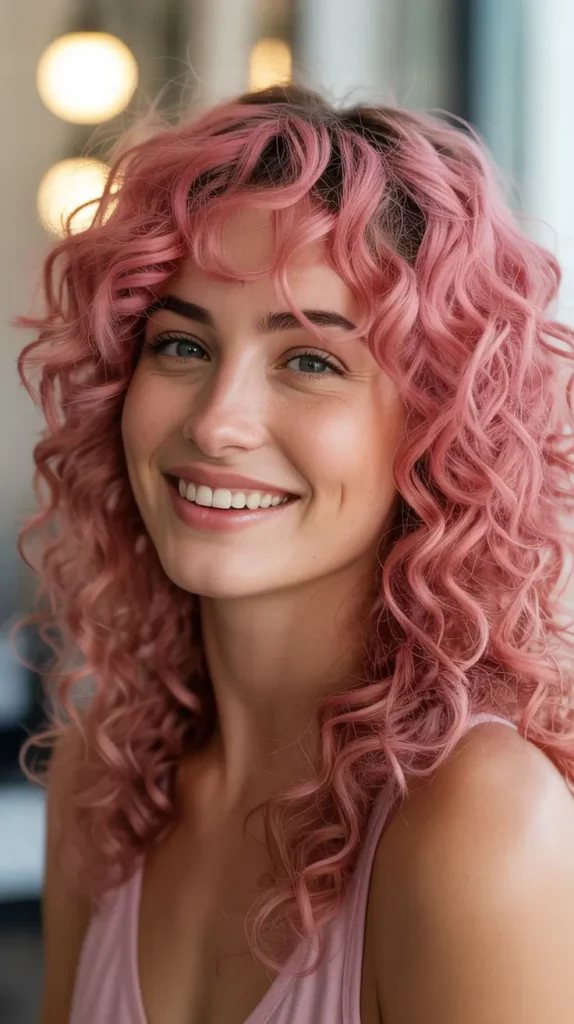 Pink Curly Lace Front Wig with Natural Hairline