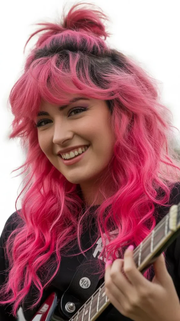 🎸 Punk-Inspired Pink Half Up Half Down Wig