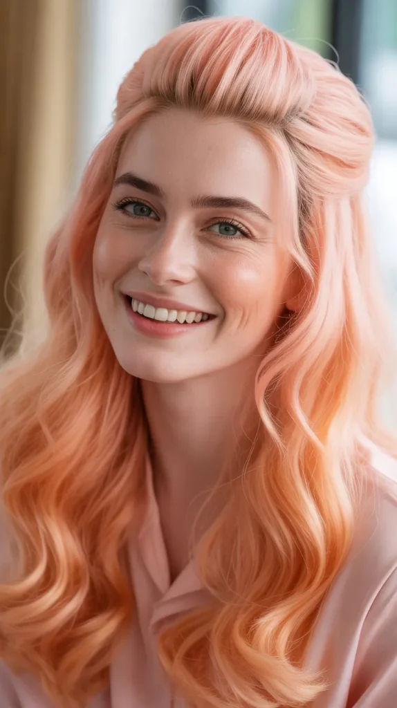 🍑 Peach Pink Half Up Half Down Wig