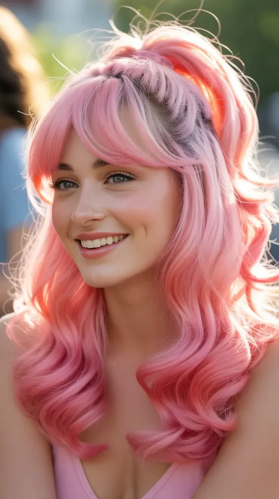 🧁 Candy Pink Ponytail-Blend Half Up Half Down Wig
