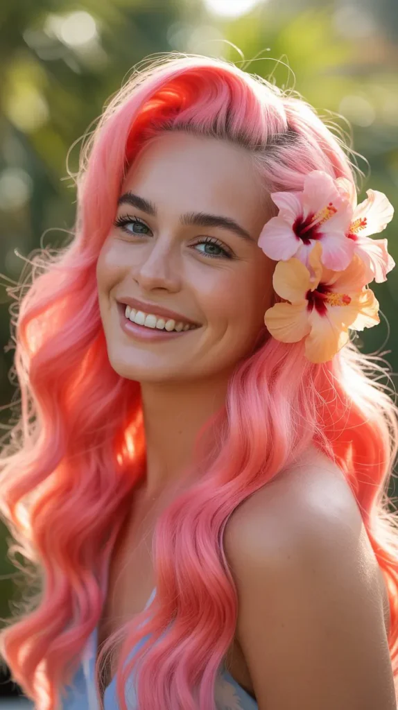 🌺 Tropical Pink Half Up Half Down Wig