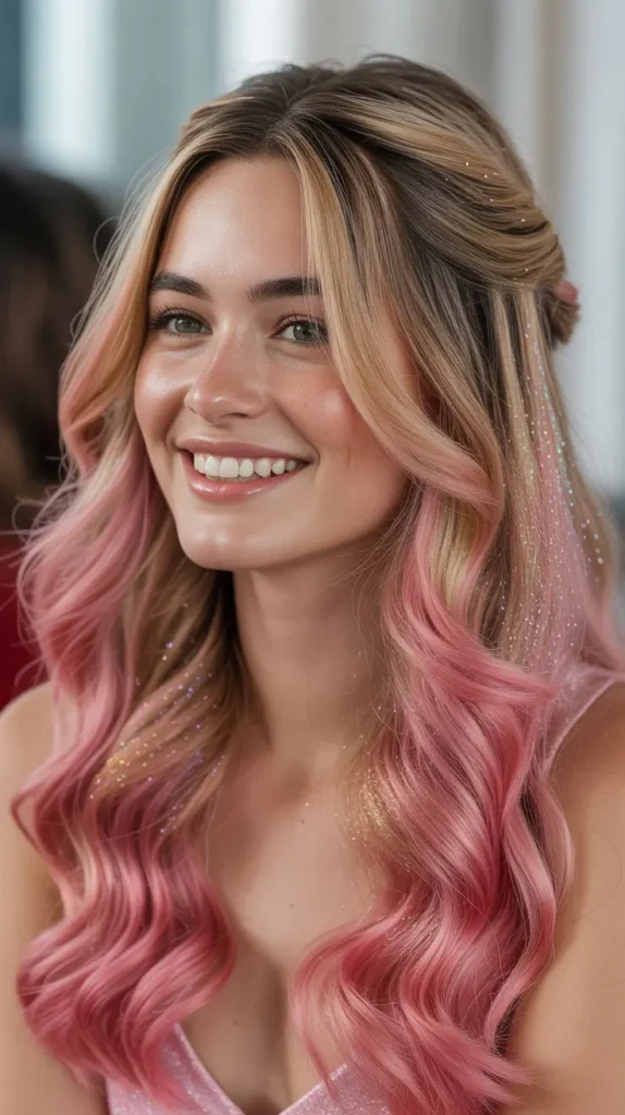 ✨ Glitter Root Pink Half Up Half Down Wig