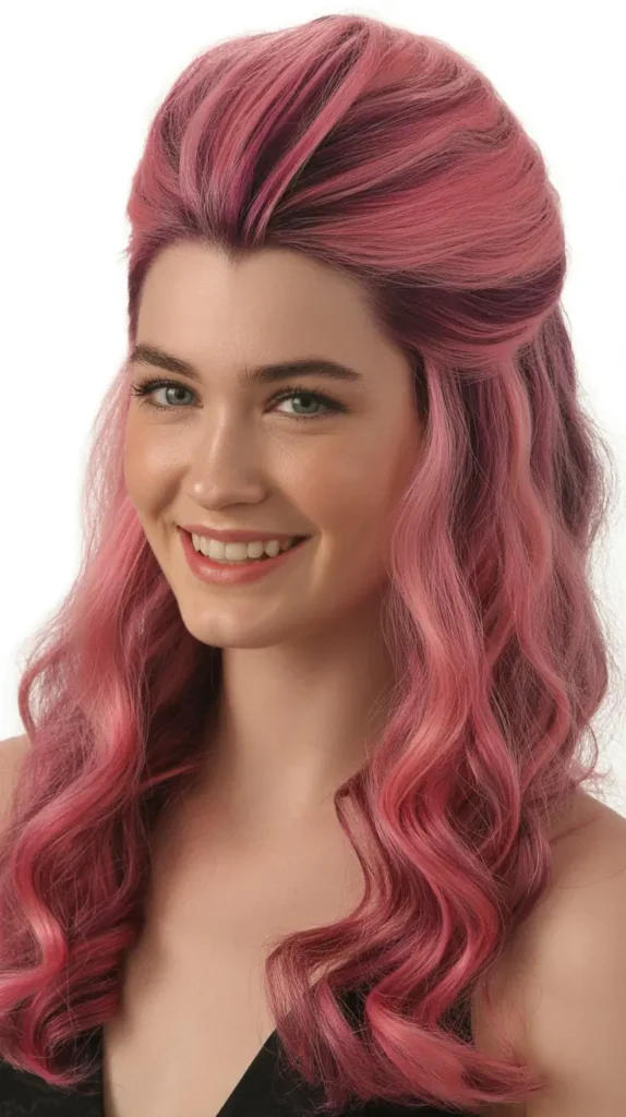 🖤 Gothic Pink Half Up Half Down Wig