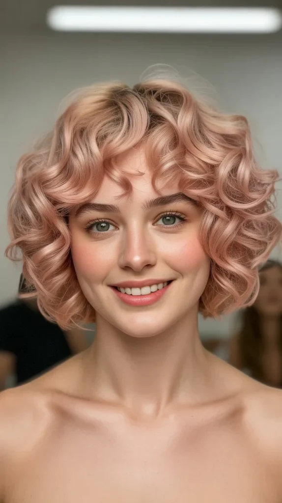 Light Pink Curly Lob (Long Bob)