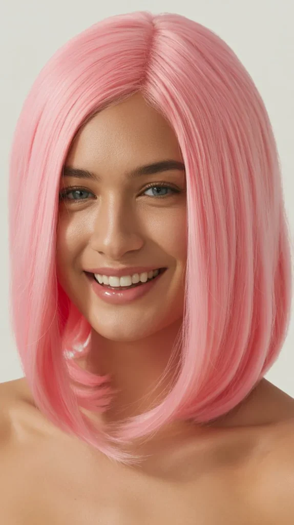 Straight Pink Lob (Long Bob) Wig