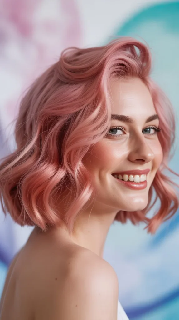 🌊 Wavy Pink Bob Half Up Half Down Wig