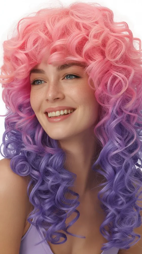 Ombre Pink to Purple Curly Wig