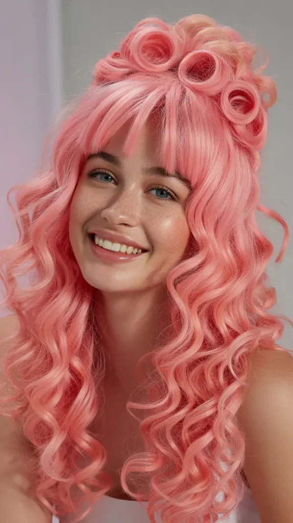 🎭 Curly Pink Half Up Half Down Wig