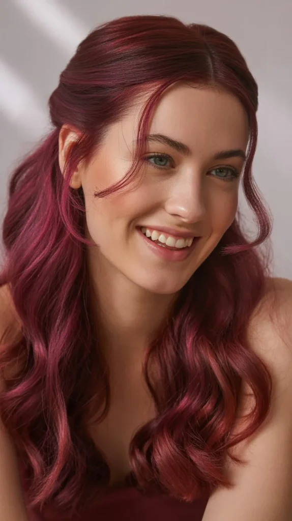 💋 Deep Magenta Half Up Half Down Wig