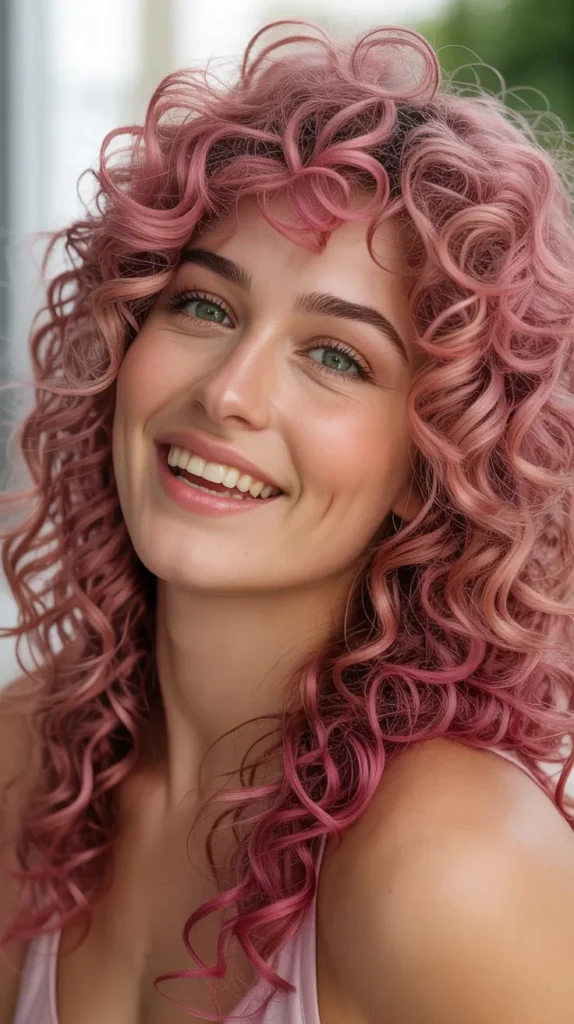 Metallic Pink Curly Wig