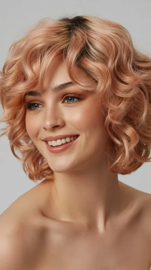 Rose Gold Curly Bob Wig