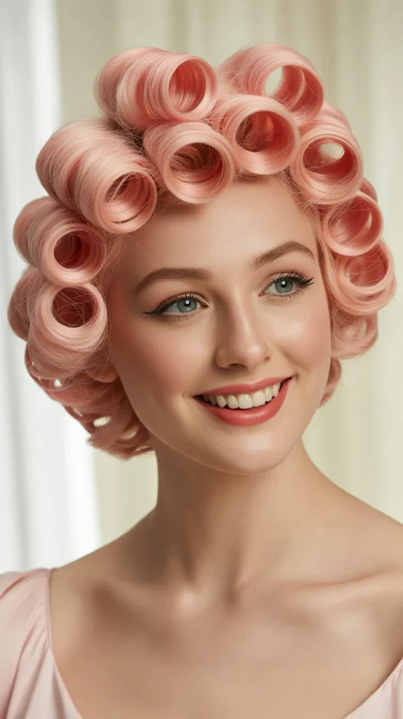 Vintage Pink Pin Curl Wig