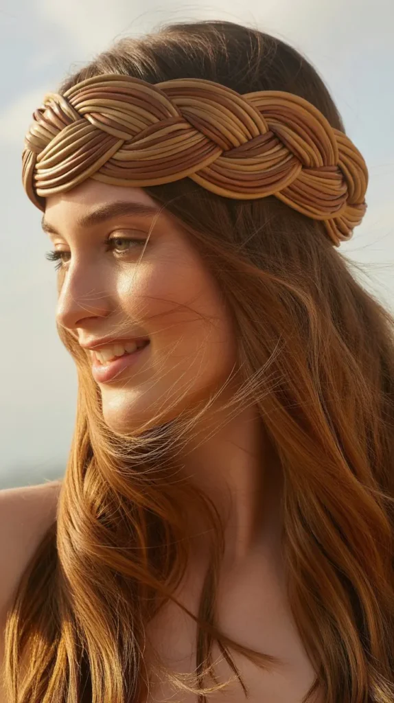 🌺 Braided Headband with Flowing Hair