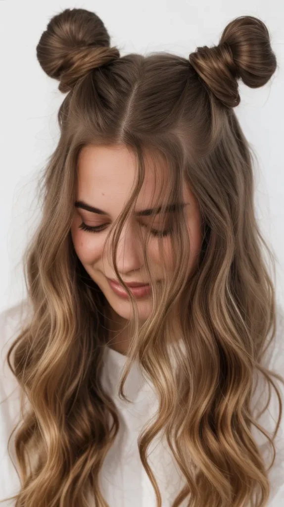  ✨ Half-Up Space Buns with Long Waves