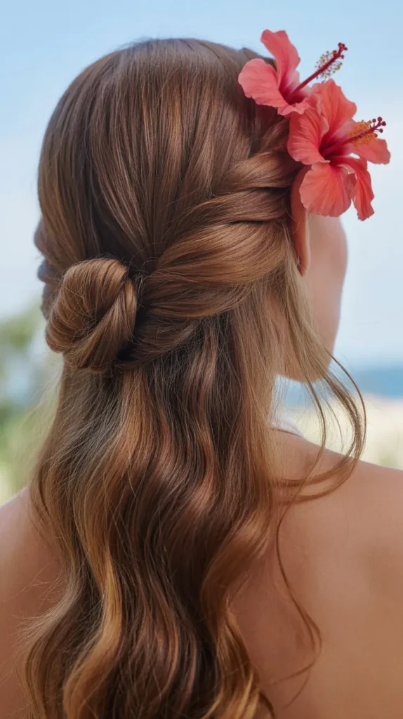 🌺 French Twist Front with Long Flowing Back