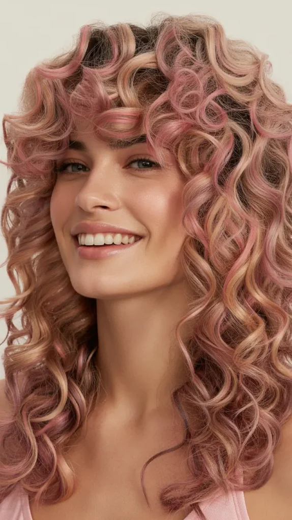Pink Balayage Curly Wig