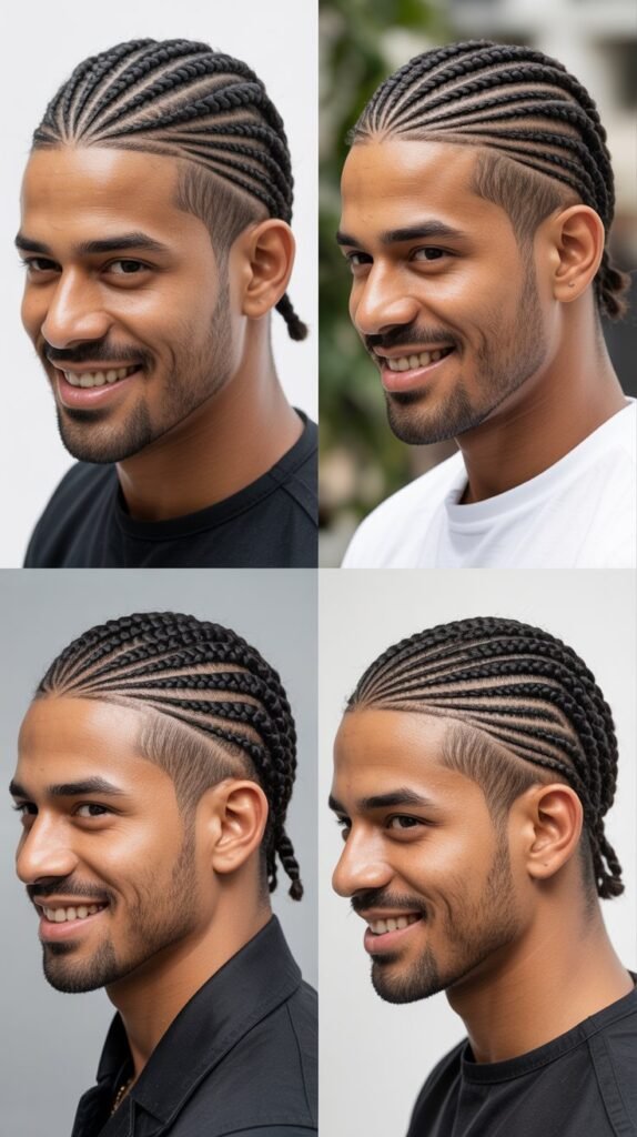 Asymmetric Cornrows With Burst Fade
