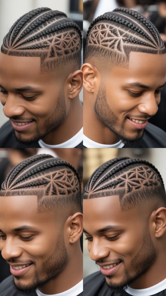 Star Pattern Cornrows With Skin Fade