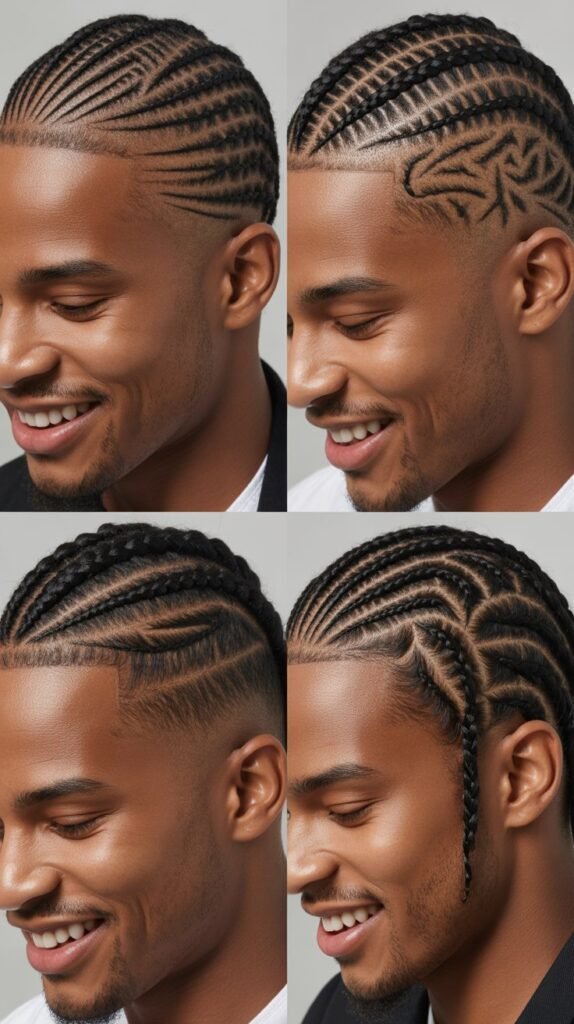 Cornrows with Shaved Line Accents