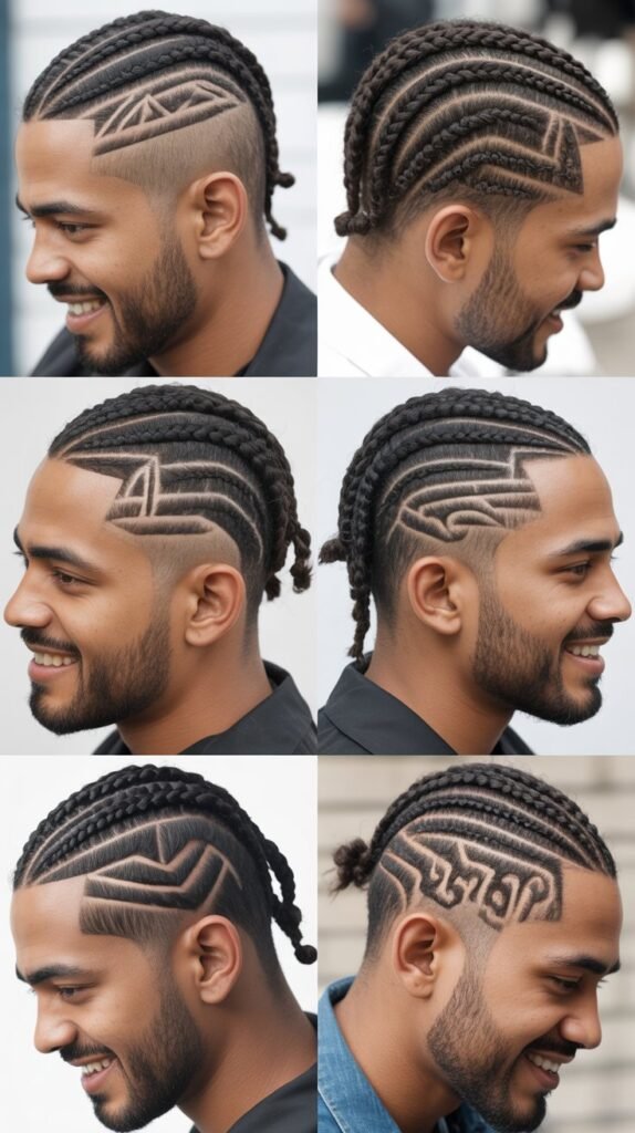 Zigzag Cornrows with Line Design Accents
