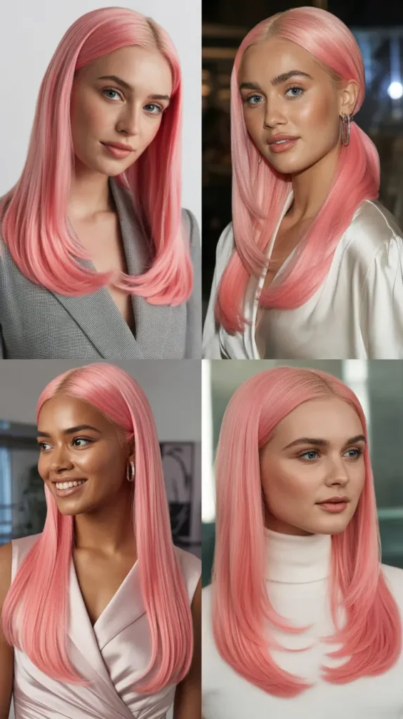 Long Straight Pink Wig Ponytail