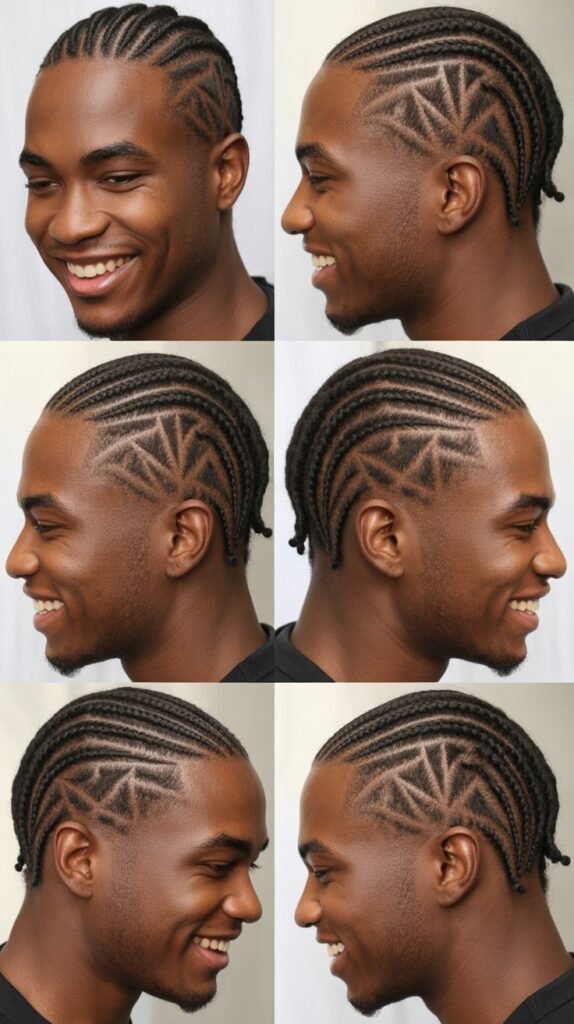 Cornrows with Design Shaved on Sides