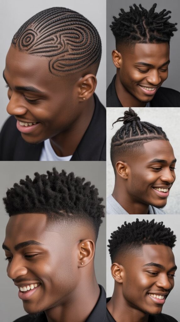 Swirl Pattern Cornrows With Bald Fade