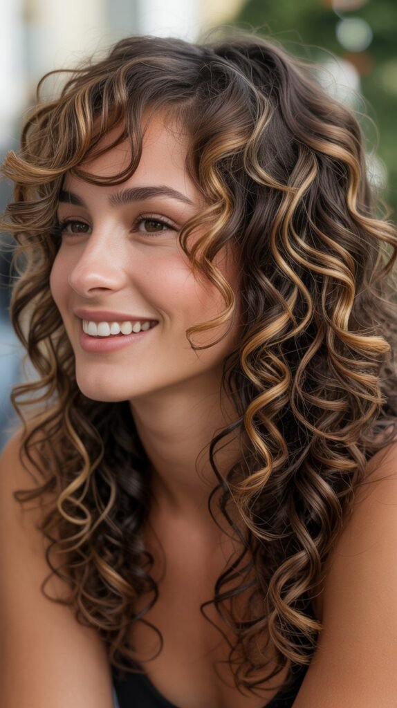 Layered Curly Hairstyles With Highlights for Brunettes