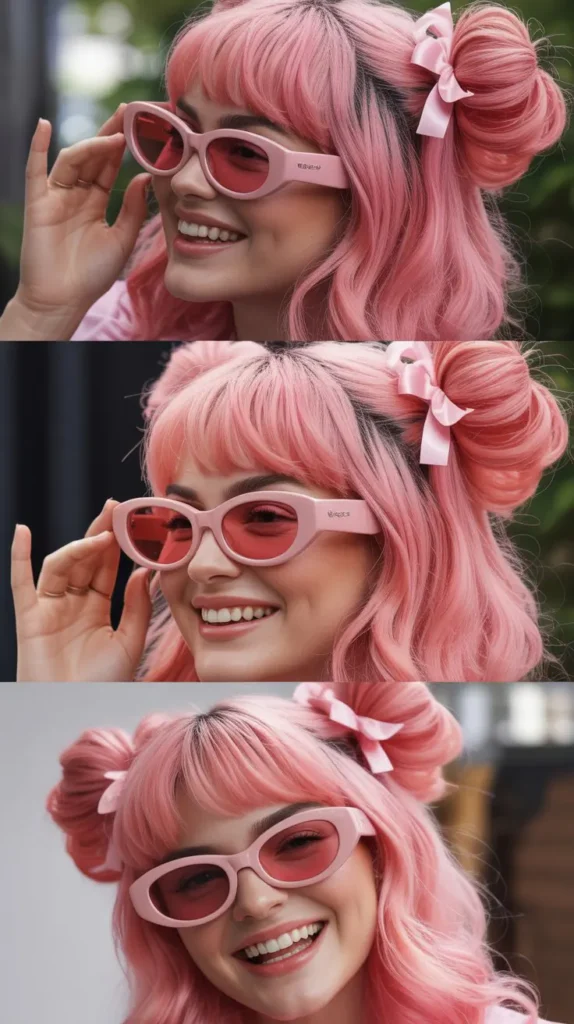 Space Buns with Mini Pink Ponytails