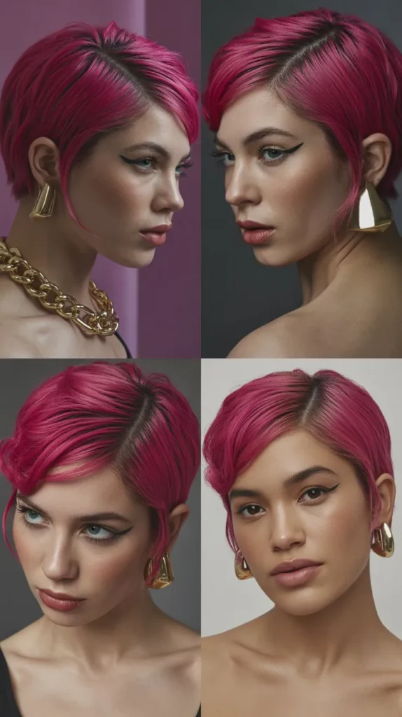 Magenta Crimped Wig with Side Part