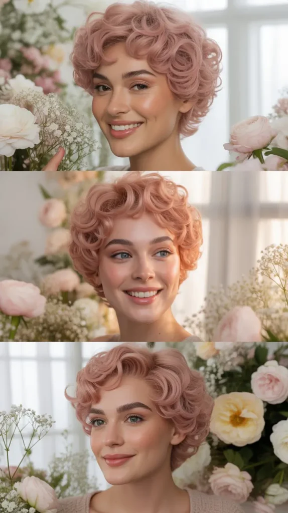 Blush Pink Curly Pixie Wig